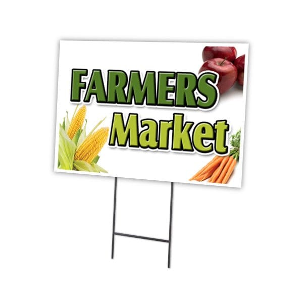 Farmers Market Yard Sign & Stake outdoor plastic coroplast window, C-1824 Farmers Market